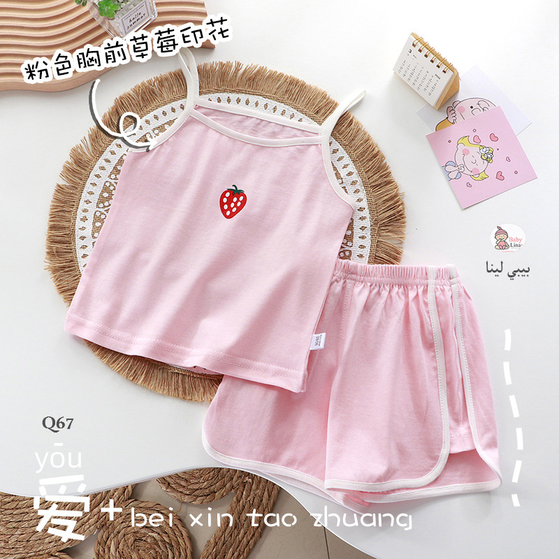 بيجامة قطن بناتي اطفال كت طقم مستورد من قطعتين لصيف 2025 Q67 Baby girls clothes