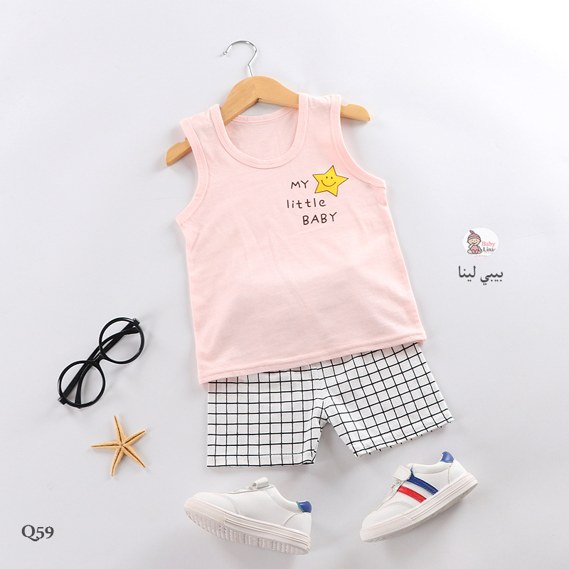 بيجامة قطن بناتي اطفال كت طقم مستورد من قطعتين لصيف 2025 جديد Q59 Baby girls clothes