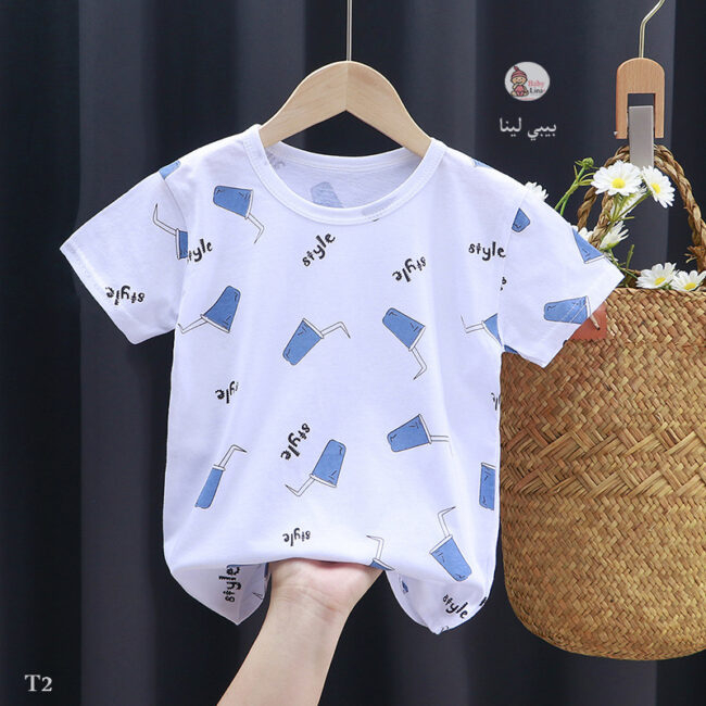 تي شيرت اطفال 2025 مستورد من بيبي لينا قطن 100% تيشرتات اطفالي بنات اولاد Children's T-shirt T2