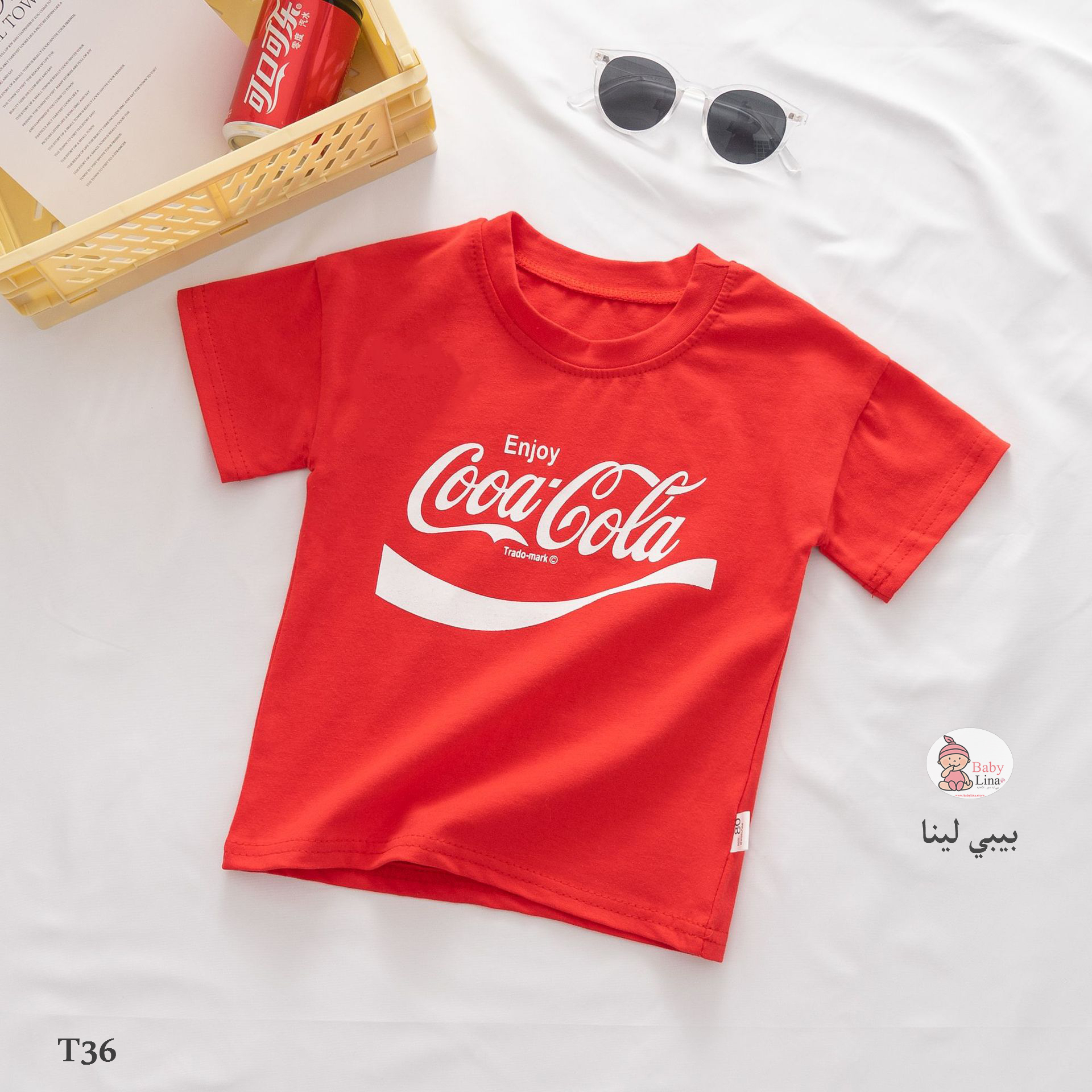 تي شيرت اطفال كوكاكولا مستورد (لون احمر) 2025 من بيبي لينا قطن. 100% Children's T-shirt T36