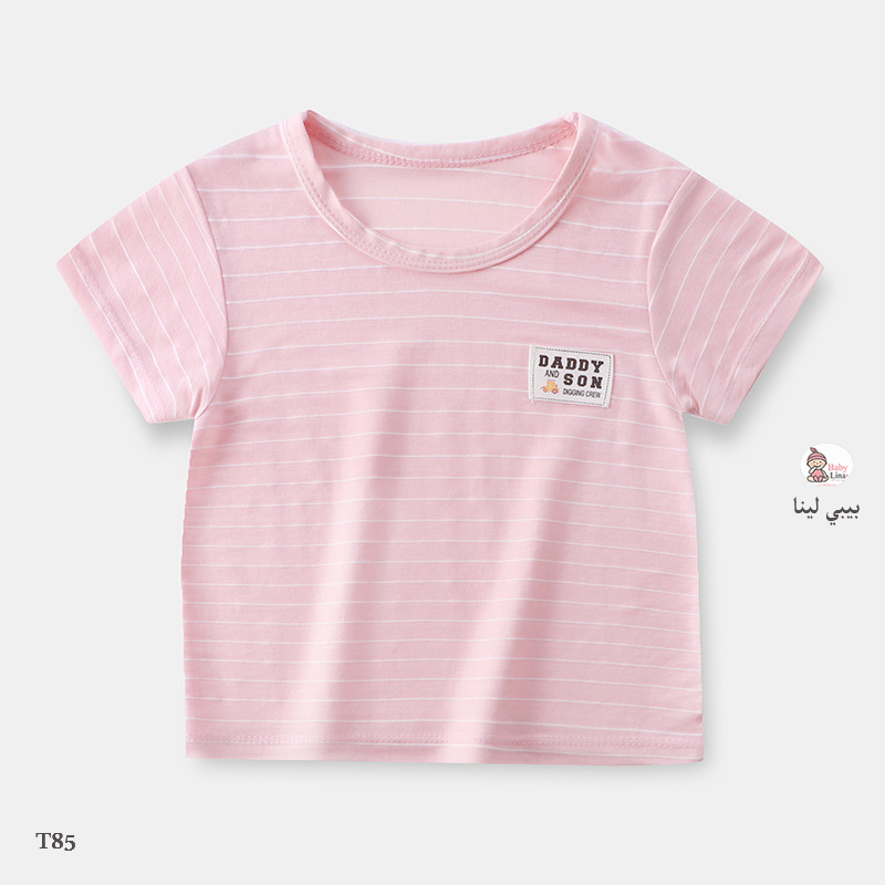 تيشرتات اطفال خروج مخطط لون بينكي مستورد 2025 من بيبي لينا تيشيرت بناتي Children's T-shirt T85