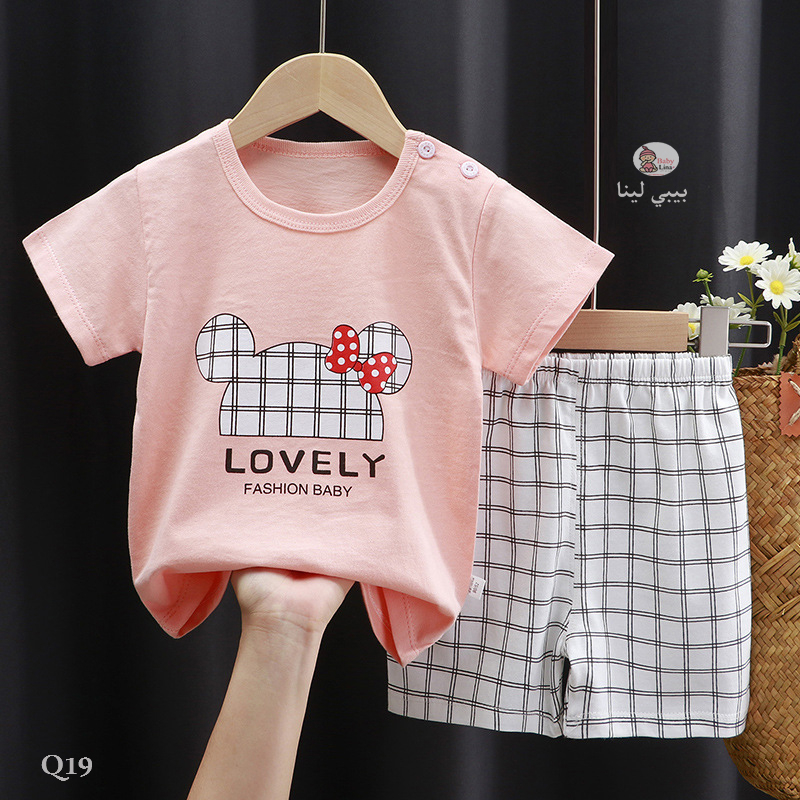 طقم بنات قطن 2025 اطفال من قطعتين صيف قطن 100% مستورد بيبي لينا Q19 Baby girls clothes