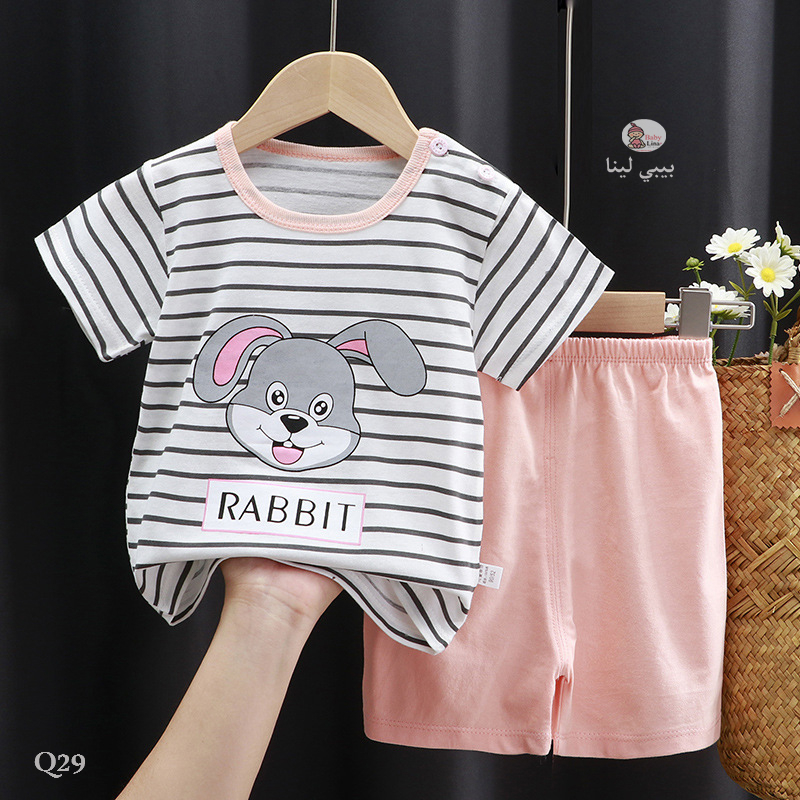 طقم بنات قطن 2025 اطفال من قطعتين صيف قطن 100% مستورد من بيبي لينا Q29 Baby girls clothes