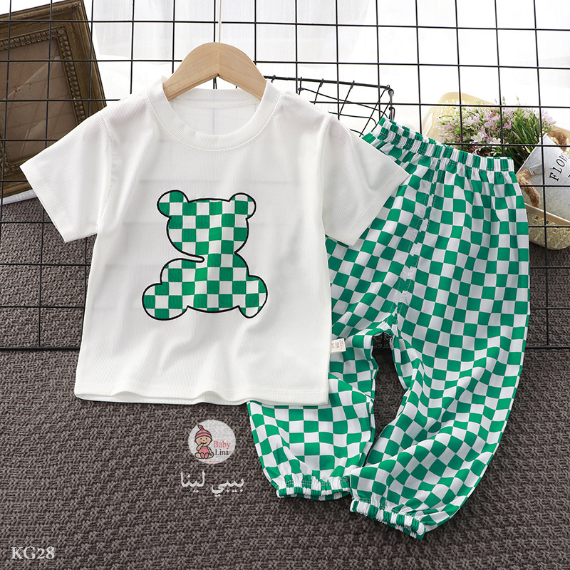 طقم بناتي من قطعتين لصيف 2025 ملابس اطفال بناتي لون اخضر KG28 Baby girls clothes