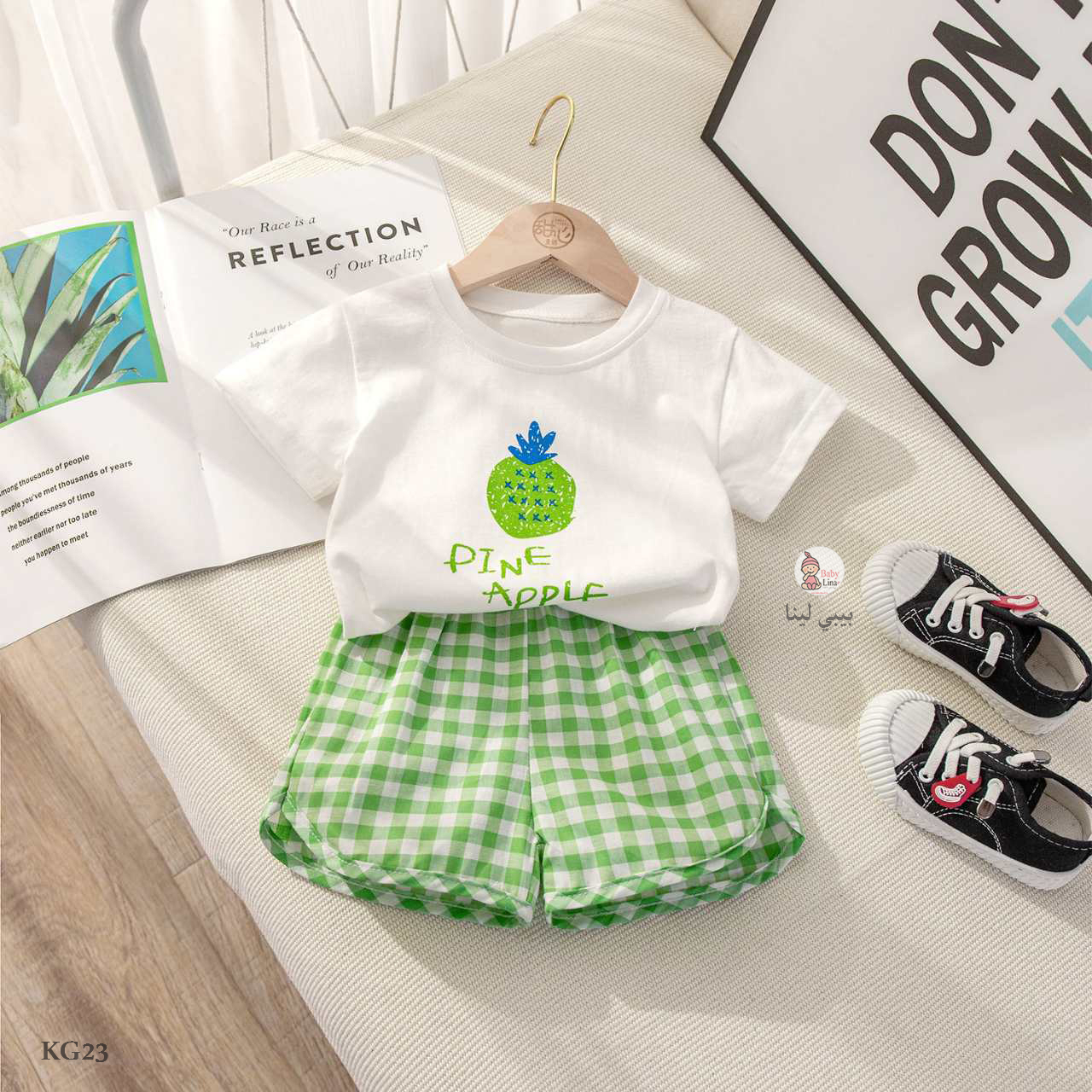 طقم صيفي بنات مستورد 2025 لون اخضر ملابس اطفال قطعتين KG23 Baby girls clothes