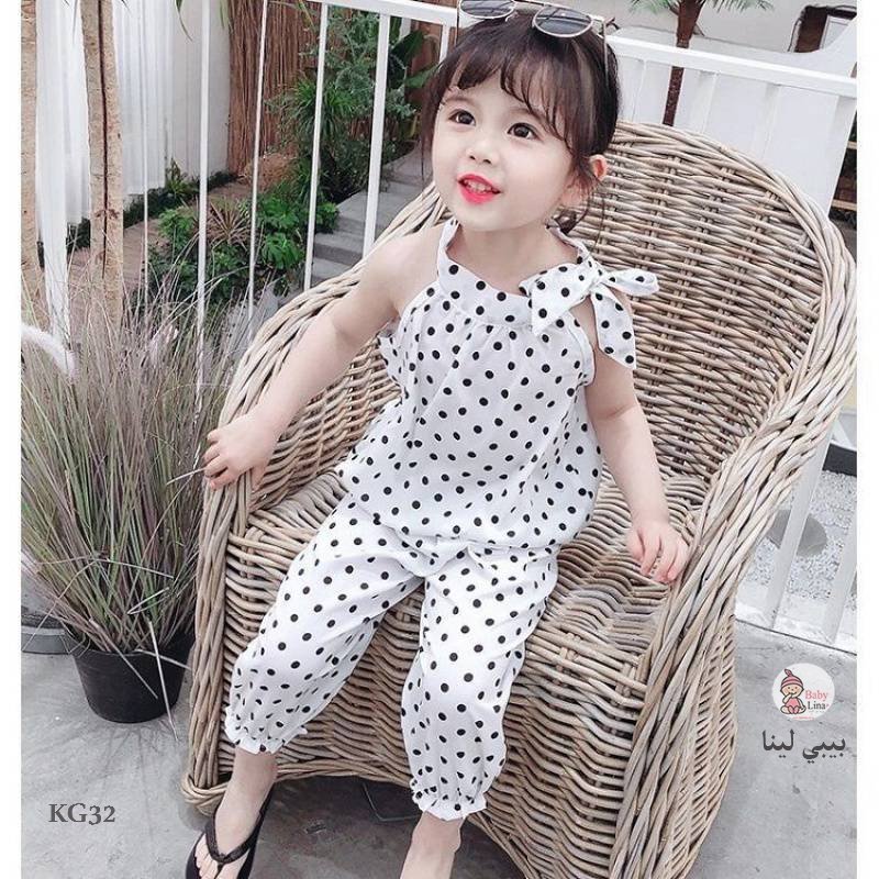 ملابس بنات طقم من قطعتين ابيض صيفي 2025 ملابس اطفال بنات KG32 Baby girls clothes