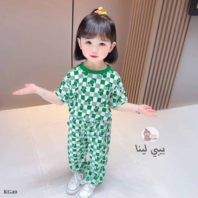 ملابس بنات طقم من قطعتين لون اخضر مستورد 2025 خروج من بيبي لينا KG49 Baby girls clothes