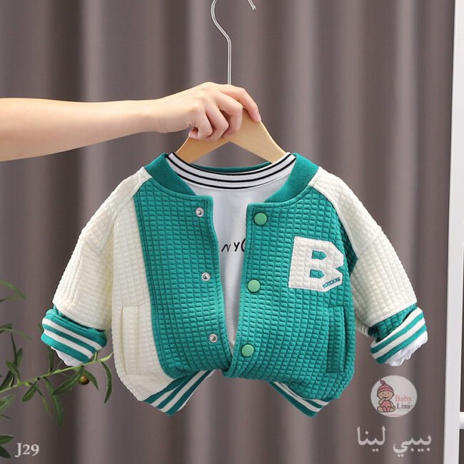 جاكيت اطفال قطن اخضر في ابيض موضة 2025 اولادي بناتي مستورد جواكيت اطفال kids jacket J29