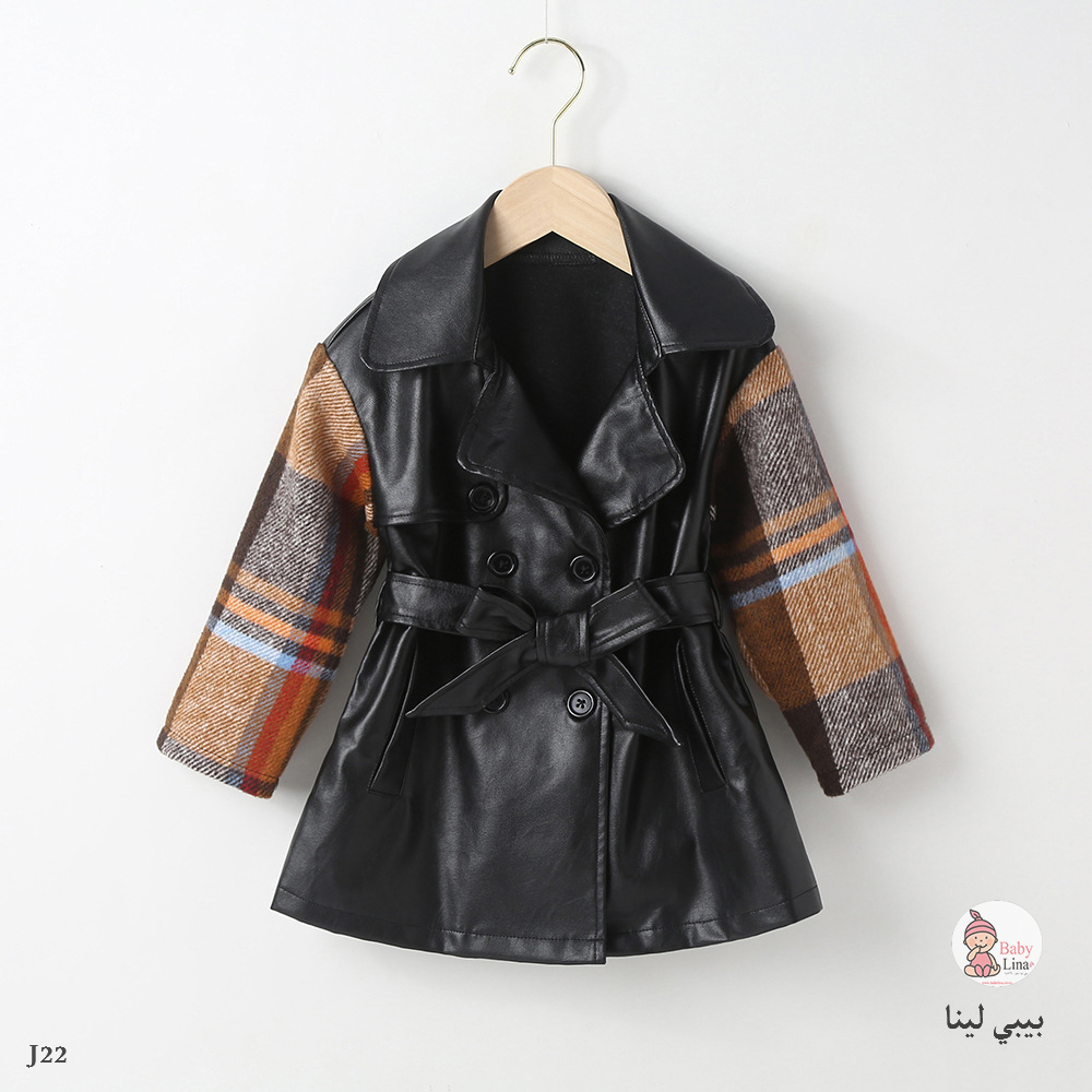 جاكيت بنات اطفال جلد لون اسود 2025 مستورد شتوي جواكيت بناتي بيبي لينا شوب kids jacket J22