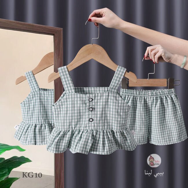 طقم بناتي اطفال مستورد 2025 من قطعتين ملابس اطفالي من بيبي لينا KG10 Baby girls clothes