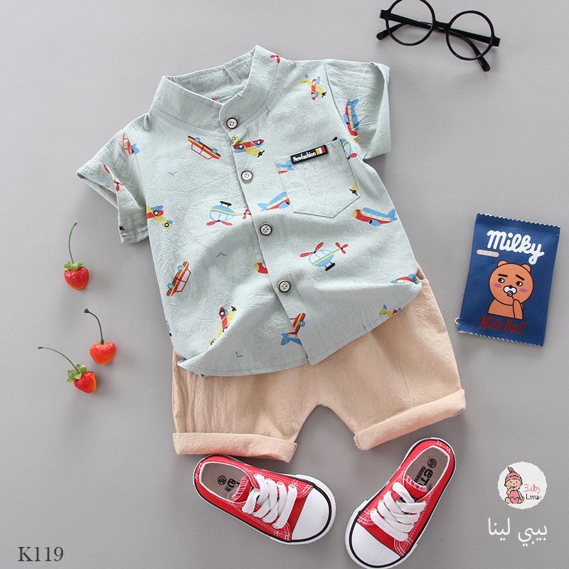 ملابس اطفال اولاد قميص وشورت طقم مستورد من بيبي لينا, BABYLINA 2025 K119 baby clothes