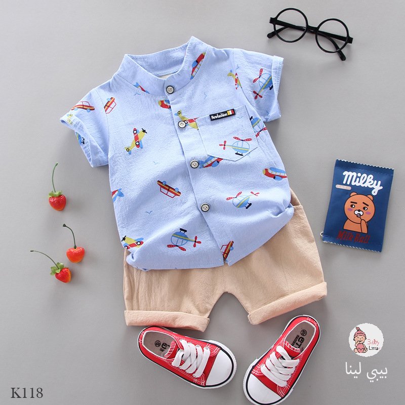 ملابس اطفال اولاد قميص وشورت طقم مستورد من بيبي لينا. BABYLINA 2025 K118 baby clothes