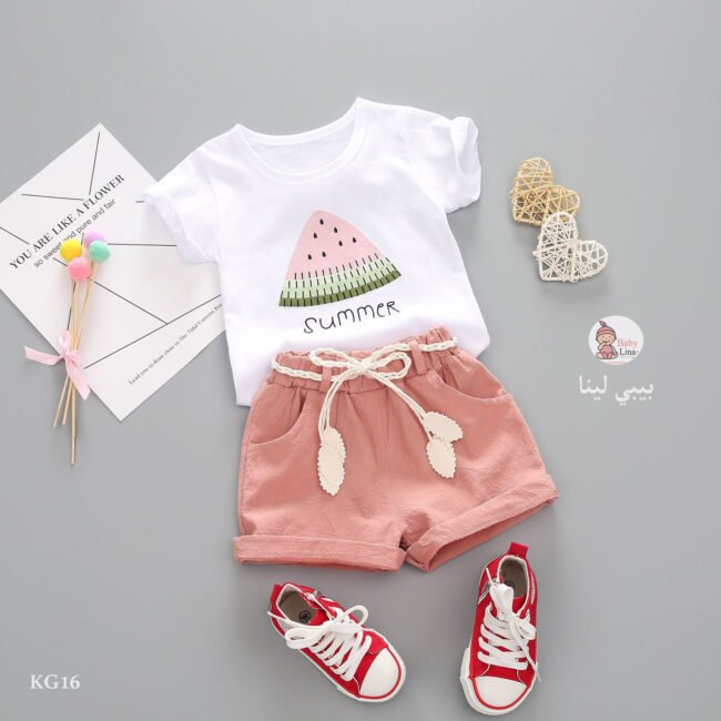 طقم بنات خروج 2025 اطفال صيفي مستورد من قطعتين ملابس اطفالي KG16 Baby girls clothes