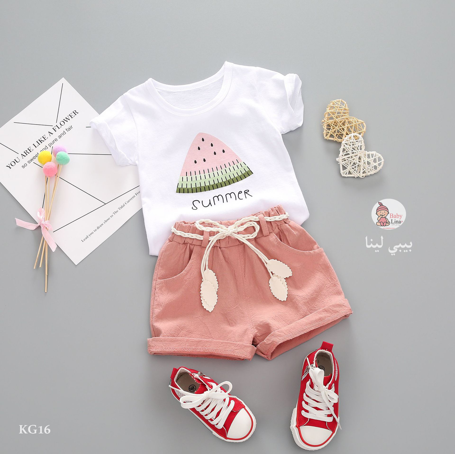 طقم بنات خروج 2025 اطفال صيفي مستورد من قطعتين ملابس اطفالي KG16 Baby girls clothes